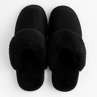 Sheepskin Wool Womens Slippers Scuffs Slip On Winter Ugg Slippers in Black - Image 4