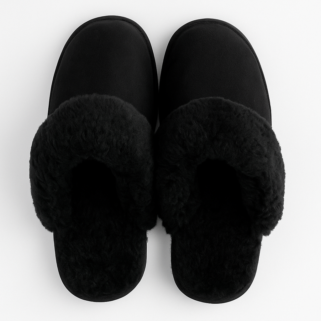 Sheepskin Wool Womens Slippers Scuffs Slip On Winter Ugg Slippers in Black - 9 - Image 4
