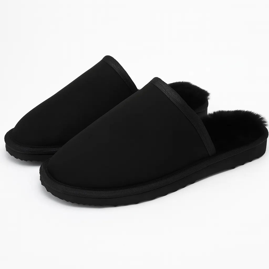 Sheepskin Wool Unisex Slippers Scuffs Slip On Winter Ugg Slippers in Black - Image 2