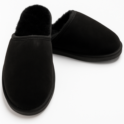 Sheepskin Wool Unisex Slippers Scuffs Slip On Winter Ugg Slippers in Black - 9 - Image 2