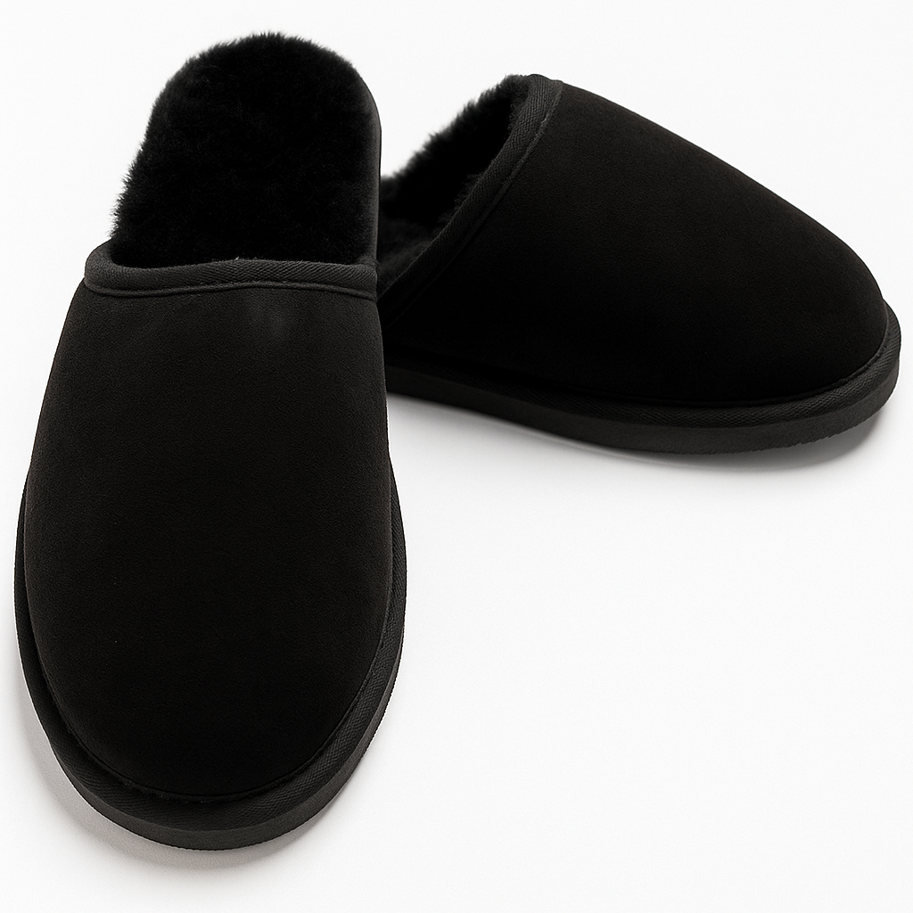 Sheepskin Wool Unisex Slippers Scuffs Slip On Winter Ugg Slippers in Black - 9 - Image 5