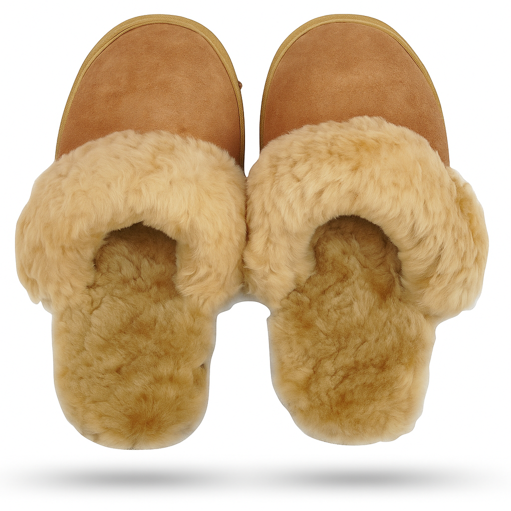 Sheepskin Wool Womens Slippers Scuffs Slip On Winter Ugg Slippers in Chestnut - 7 - Image 4