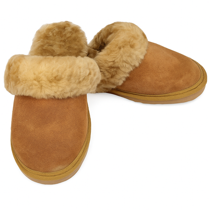 Sheepskin Wool Womens Slippers Scuffs Slip On Winter Ugg Slippers in Chestnut - 8 - Image 2