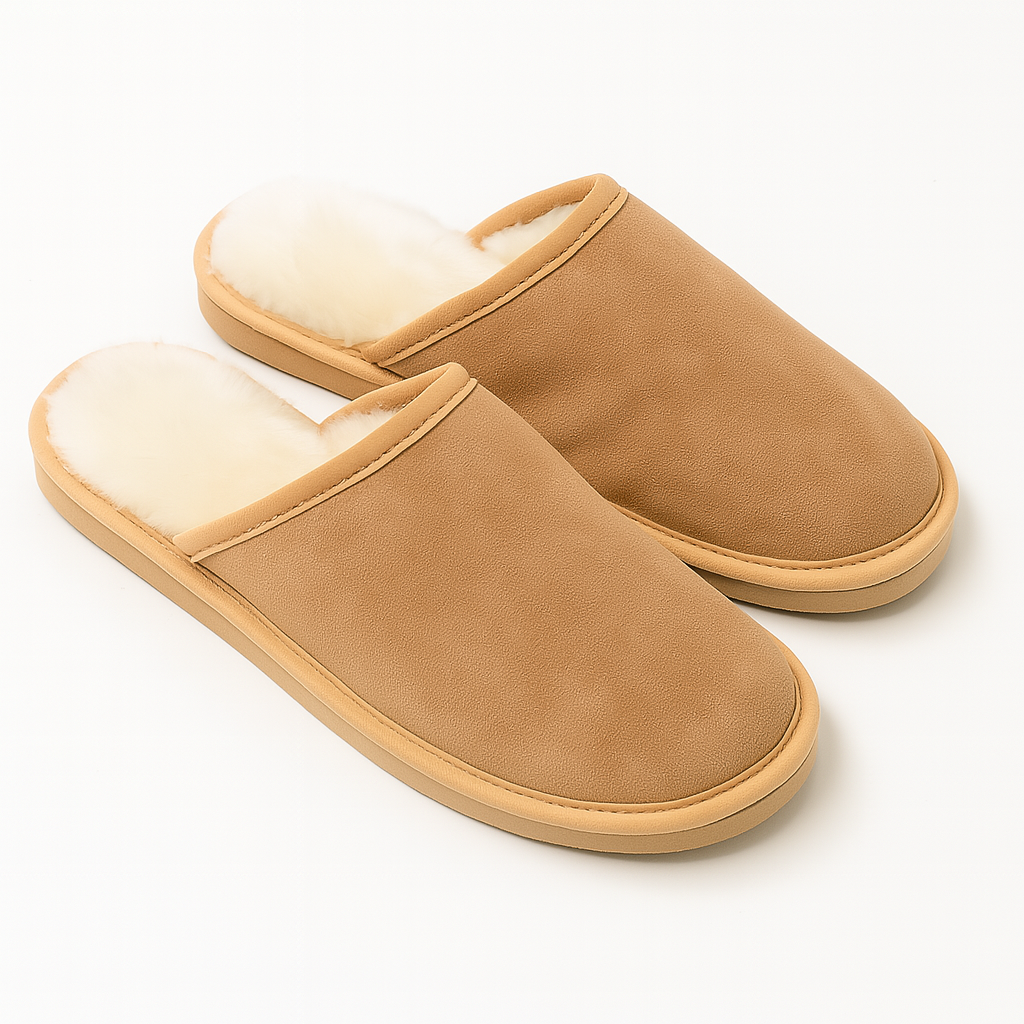 Sheepskin Wool Unisex Slippers Scuffs Slip On Winter Ugg Slippers in Chestnut - 9 - Image 2