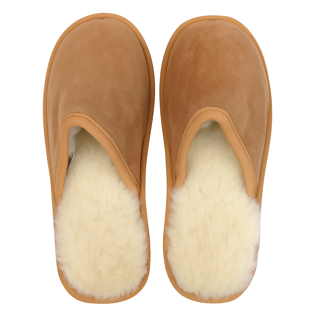Sheepskin Wool Unisex Slippers Scuffs Slip On Winter Ugg Slippers in Chestnut - 9 - Image 3