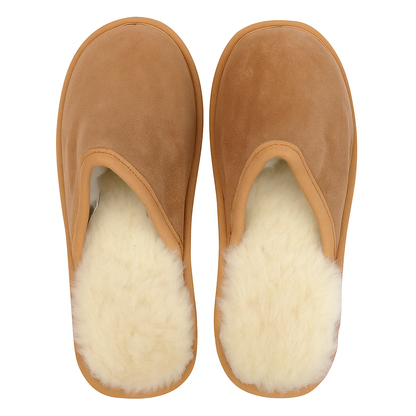 Sheepskin Wool Unisex Slippers Scuffs Slip On Winter Ugg Slippers in Chestnut - 9 - Image 3