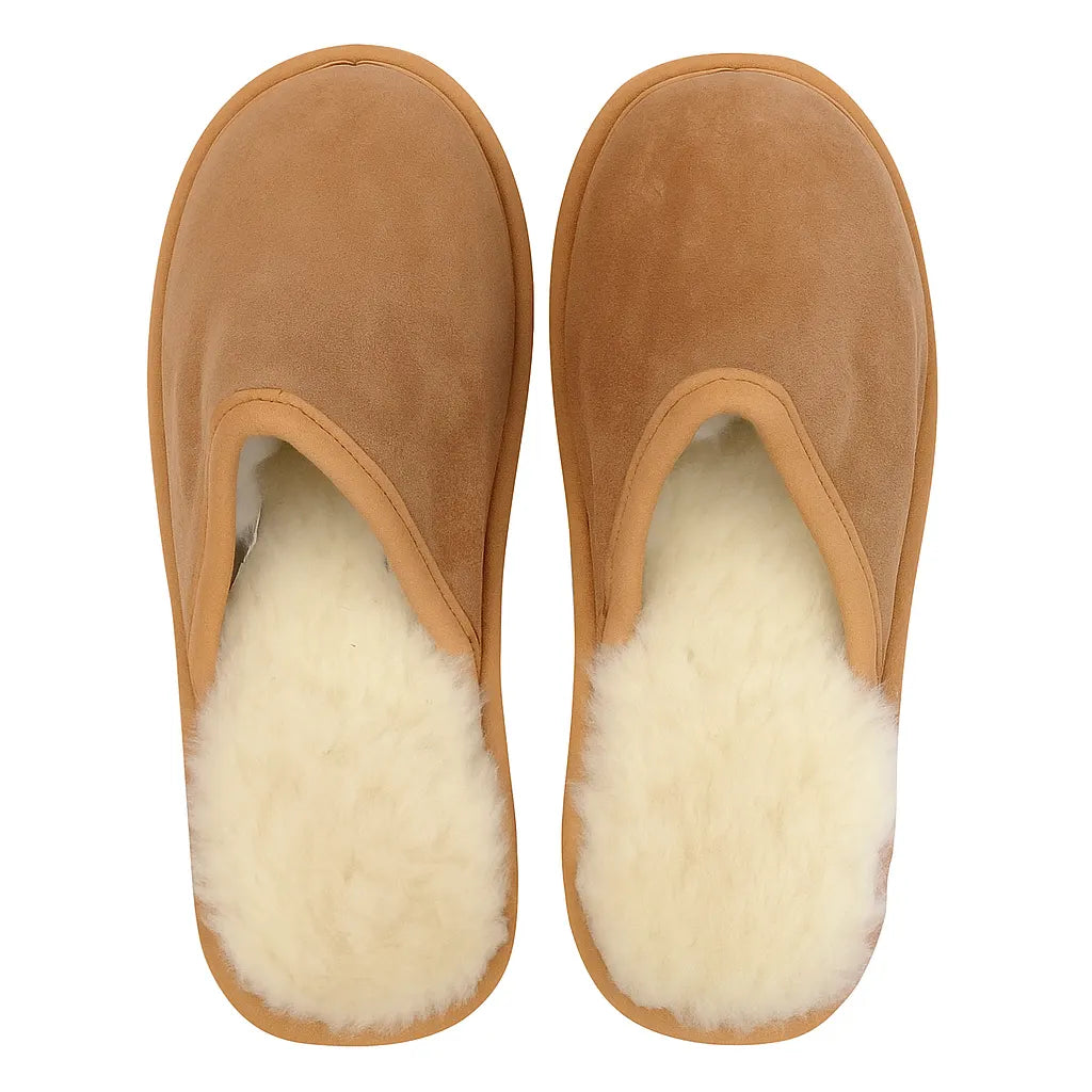 Sheepskin Wool Unisex Slippers Scuffs Slip On Winter Ugg Slippers in Chestnut - Image 4