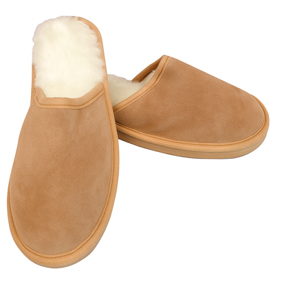 Sheepskin Wool Unisex Slippers Scuffs Slip On Winter Ugg Slippers in Chestnut - 9 - Image 4