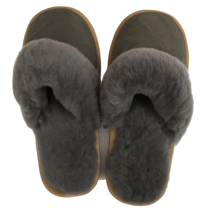 Sheepskin Wool Womens Slippers Scuffs Slip On Winter Ugg Slippers in Grey - 7 - Image 4