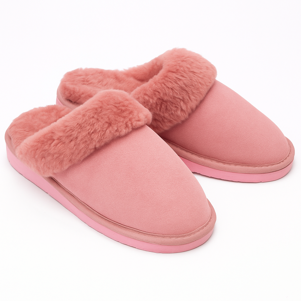 Sheepskin Wool Womens Slippers Scuffs Slip On Winter Ugg Slippers in Pink - 7 - Image 2