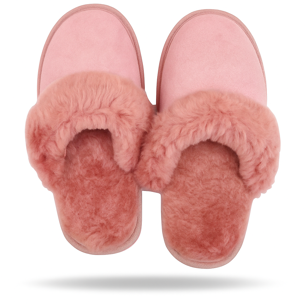 Sheepskin Wool Womens Slippers Scuffs Slip On Winter Ugg Slippers in Pink - 7 - Image 4