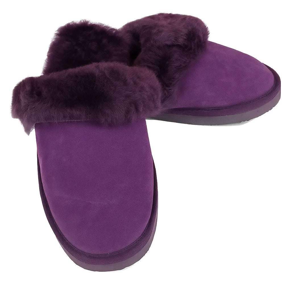 Sheepskin Wool Womens Slippers Scuffs Slip On Winter Ugg Slippers in Purple - Image 2