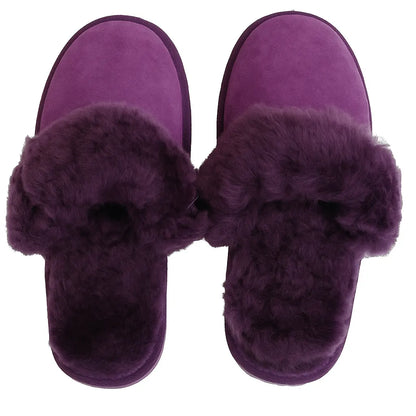 Sheepskin Wool Womens Slippers Scuffs Slip On Winter Ugg Slippers in Purple - Image 4