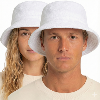 100% Cotton Terry Towelling Bucket Hat Daggy Fishing Camping Lad Cap in White - X-Large - Image 2