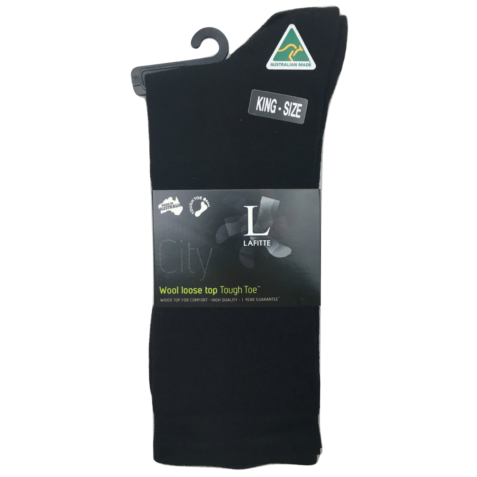 AUSTRALIAN MADE Wool Loose Top Socks Wide Top Comfort High Quality Tough Toe - Black - 6-10 - Image 2
