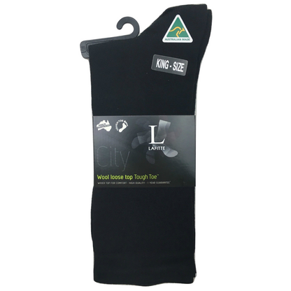 AUSTRALIAN MADE Wool Loose Top Socks Wide Top Comfort High Quality Tough Toe - Black - 6-10 - Image 2
