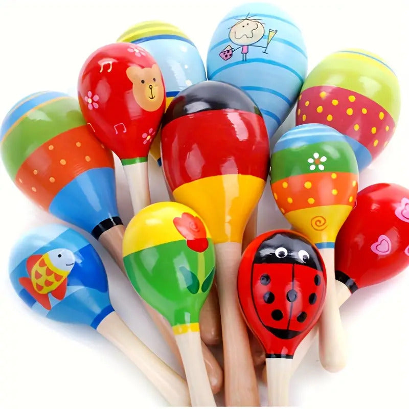 3x WOODEN MARACAS Musical Egg Percussion Toy Shakers Rattles Rumba Party - Image 3