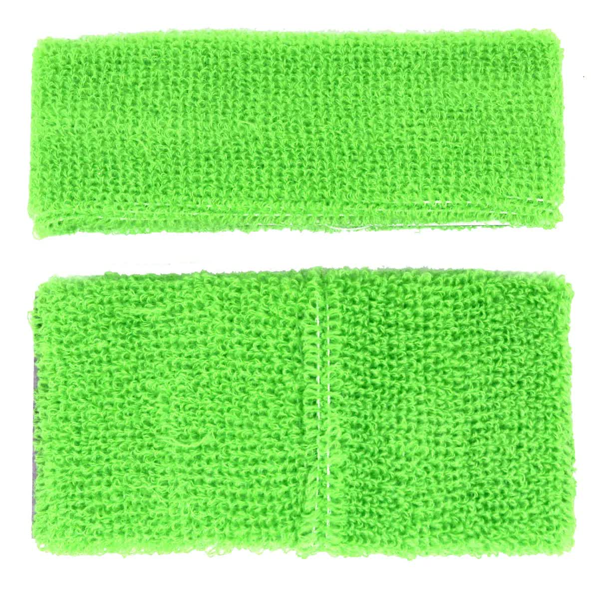WRISTBAND & HEADBAND SET Tennis Terry Towelling Cotton Sweat Band - Fluro Light Green - Image 3