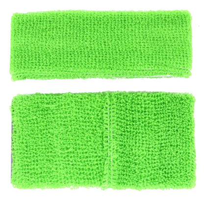 WRISTBAND & HEADBAND SET Tennis Terry Towelling Cotton Sweat Band - Fluro Light Green - Image 3