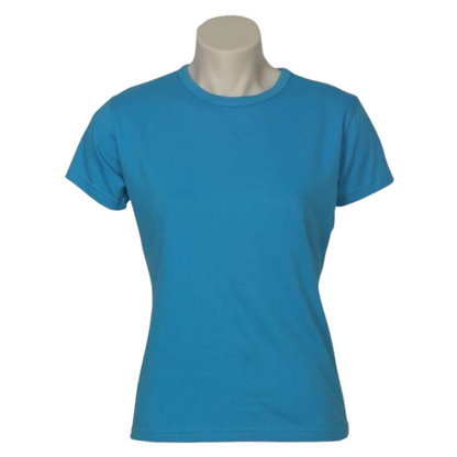 Womens Plain Ladies T SHIRT 100% COTTON Basic Tee Casual Top Size 6-24 T-Shirt - Cyan Blue - 6 - Image 2