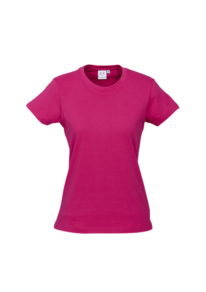 Womens Plain Ladies T SHIRT 100% COTTON Basic Tee Casual Top Size 6-24 T-Shirt - Magenta Pink - 6 - Image 2