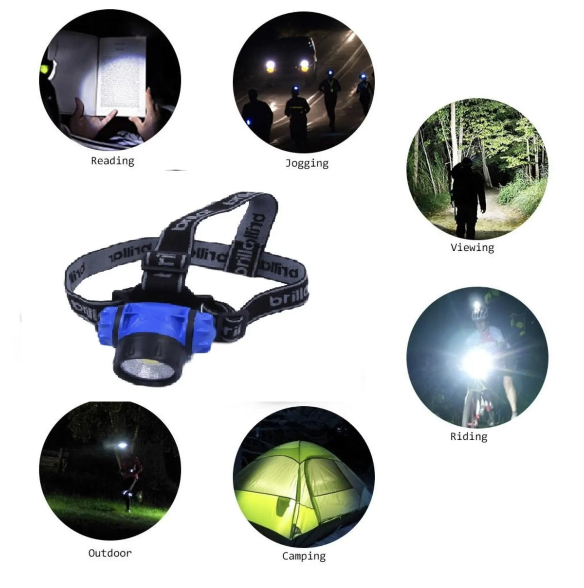3 Mode Headlamp w COB LED Head Torch Adjustable Headband Wide Beam Light Camping Running - Image 3