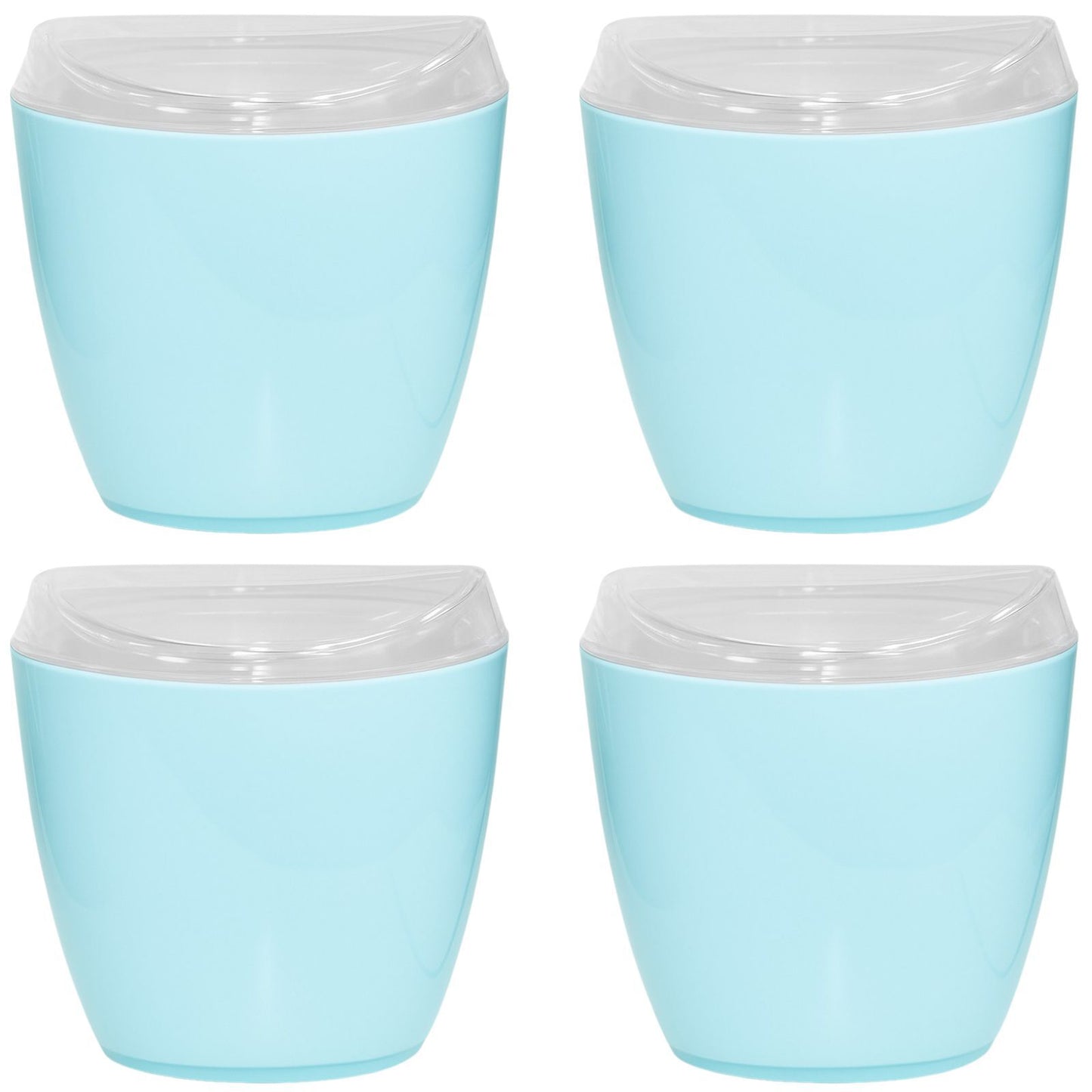 4x Oval Swing Top Waste Rubbish Bin Acrylic Lightweight Compact Bathroom Office in Blue - Image 2
