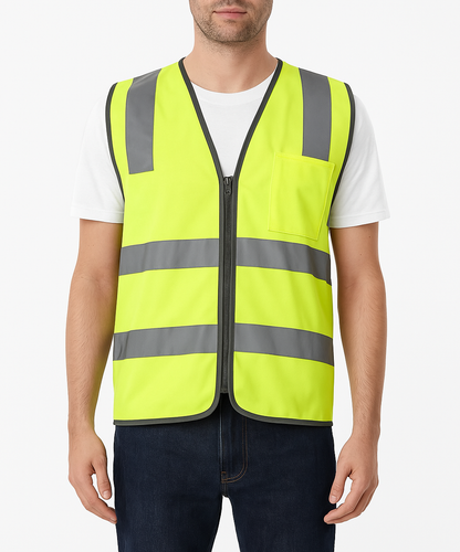 Hi Vis Safety Vest Reflective Tape Zip Up Workwear Pocket High Visibility in Yellow - M - Image 3