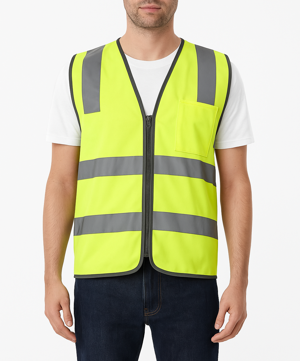 Hi Vis Safety Vest Reflective Tape Zip Up Workwear Pocket High Visibility in Yellow - M - Image 4