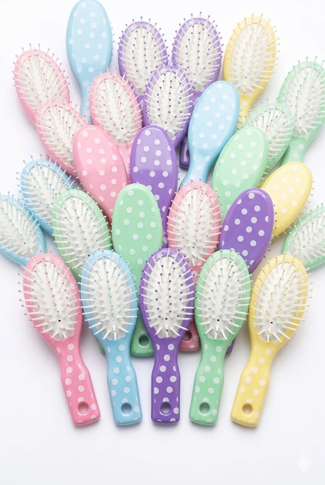 Kids Mini Polka Dot Mini Hairbrush 12.5cm in Assorted Colours - Pack of 24 - Image 2