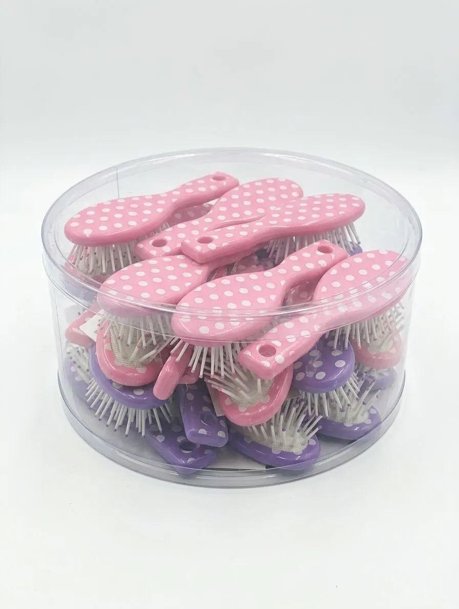 Kids Mini Polka Dot Mini Hairbrush 12.5cm in Assorted Colours - Pack of 24 - Image 3