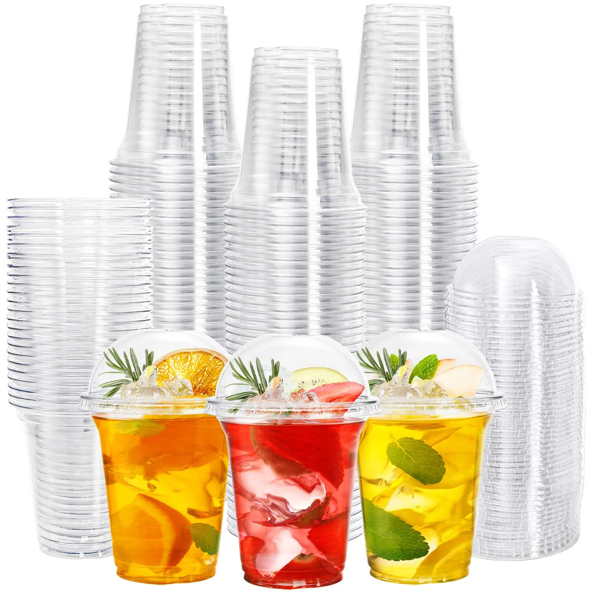 432x 14oz (420ml) Premium Plastic Clear Cups BPA Free - with Dome Lids