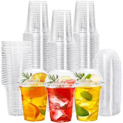 432x 14oz (420ml) Premium Plastic Clear Cups BPA Free - with Dome Lids - Image 2