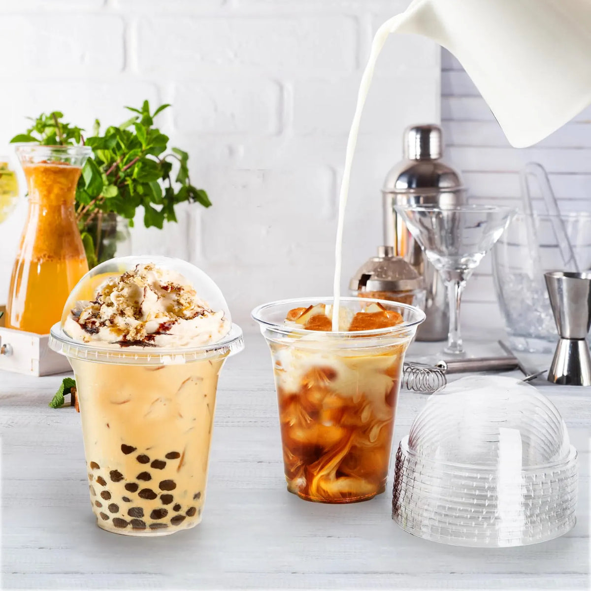 432x 14oz (420ml) Premium Plastic Clear Cups BPA Free - with Dome Lids - Image 3
