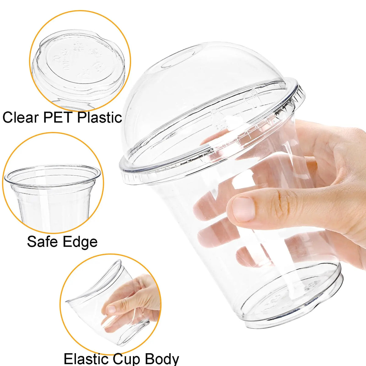432x 14oz (420ml) Premium Plastic Clear Cups BPA Free - with Dome Lids - Image 4