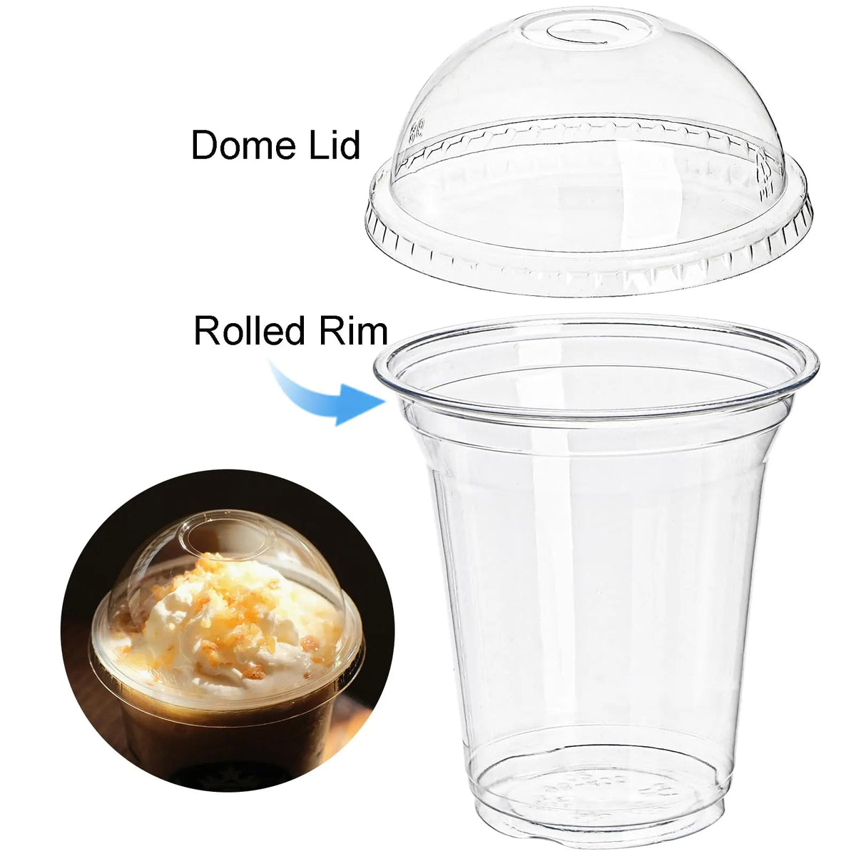 432x 14oz (420ml) Premium Plastic Clear Cups BPA Free - with Dome Lids - Image 5