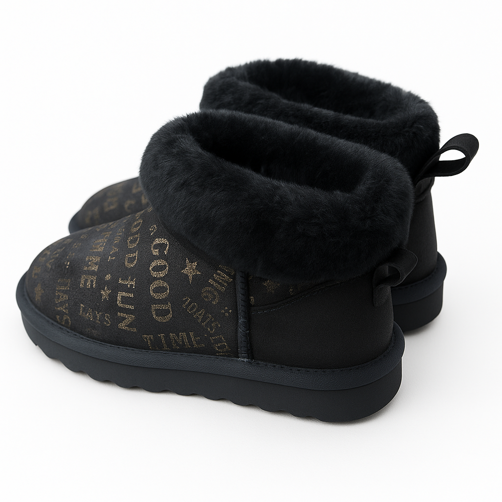 Womens Australian Sheepskin Wool Fur Mini UGG Ankle Boots in Gold Black - 5 - Image 4