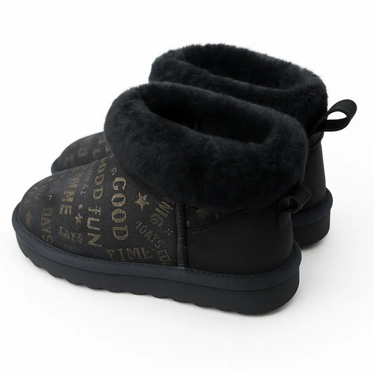 Womens Australian Sheepskin Wool Fur Mini UGG Ankle Boots in Gold Black - Image 4