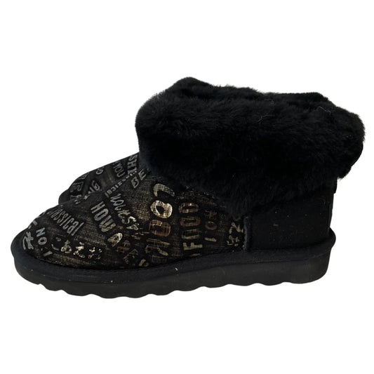 Womens Australian Sheepskin Wool Fur Mini UGG Ankle Boots in Gold Black