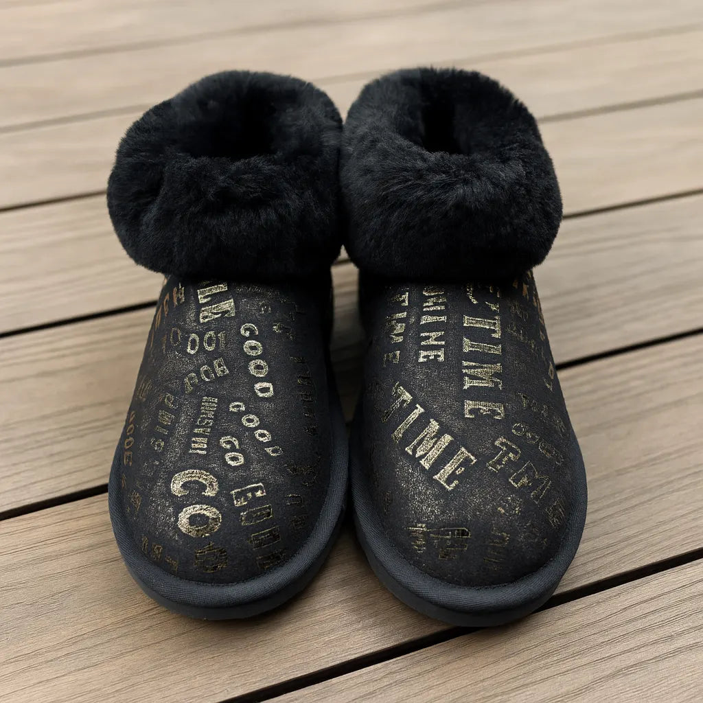 Womens Australian Sheepskin Wool Fur Mini UGG Ankle Boots in Gold Black - Image 6