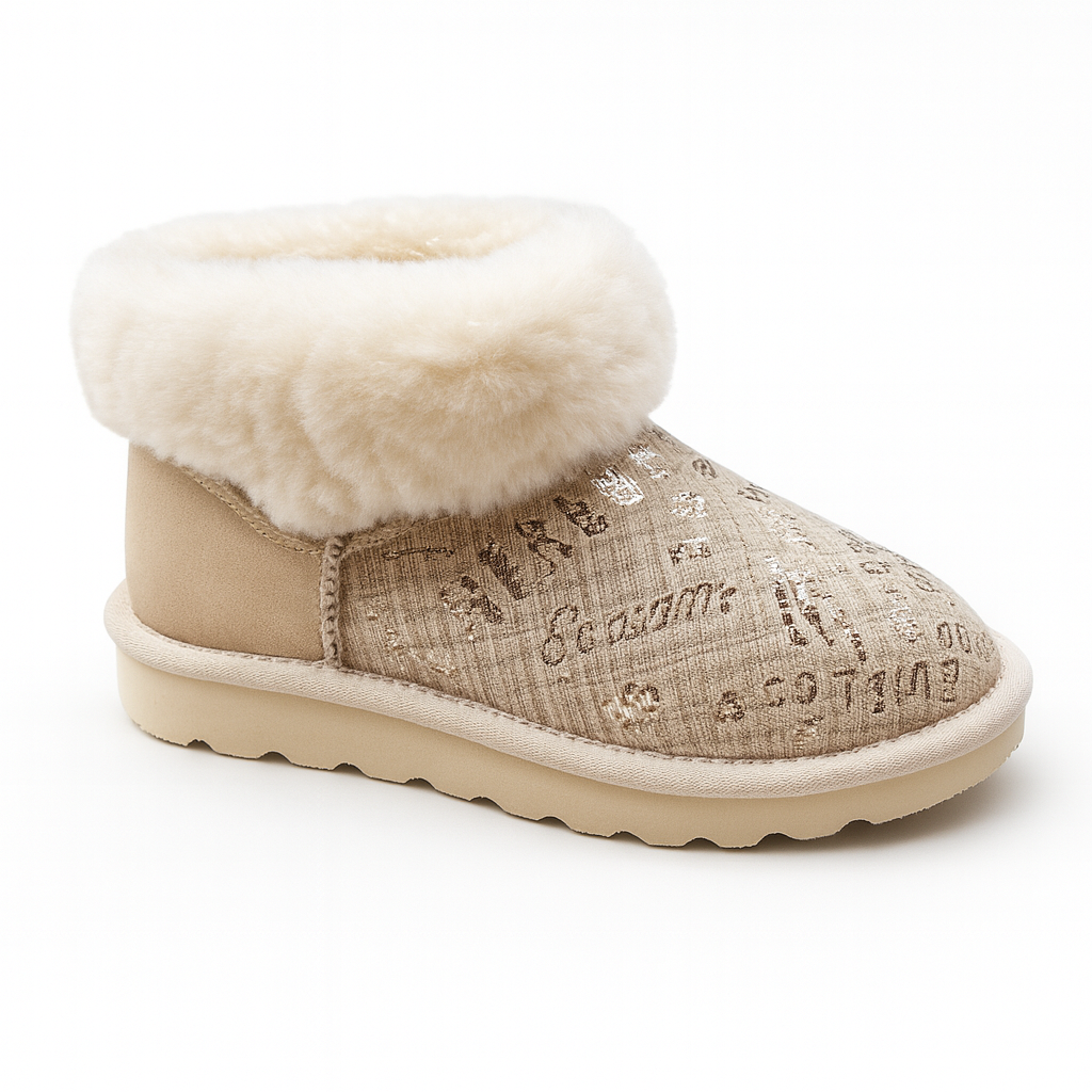 Womens Australian Sheepskin Wool Fur Mini UGG Ankle Boots in Gold Sand - 7 - Image 3