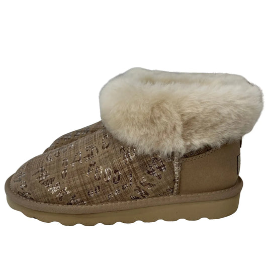 Womens Australian Sheepskin Wool Fur Mini UGG Ankle Boots in Gold Sand