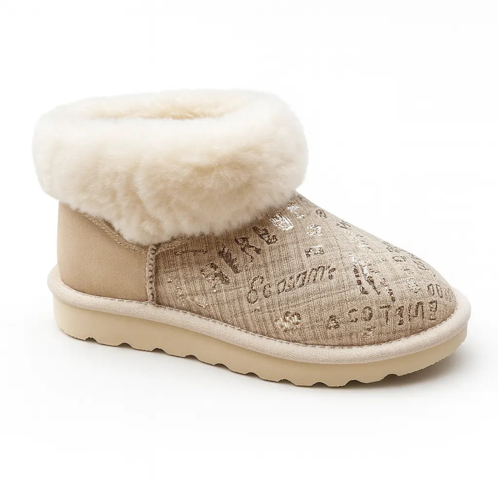 Womens Australian Sheepskin Wool Fur Mini UGG Ankle Boots in Gold Sand - Image 2