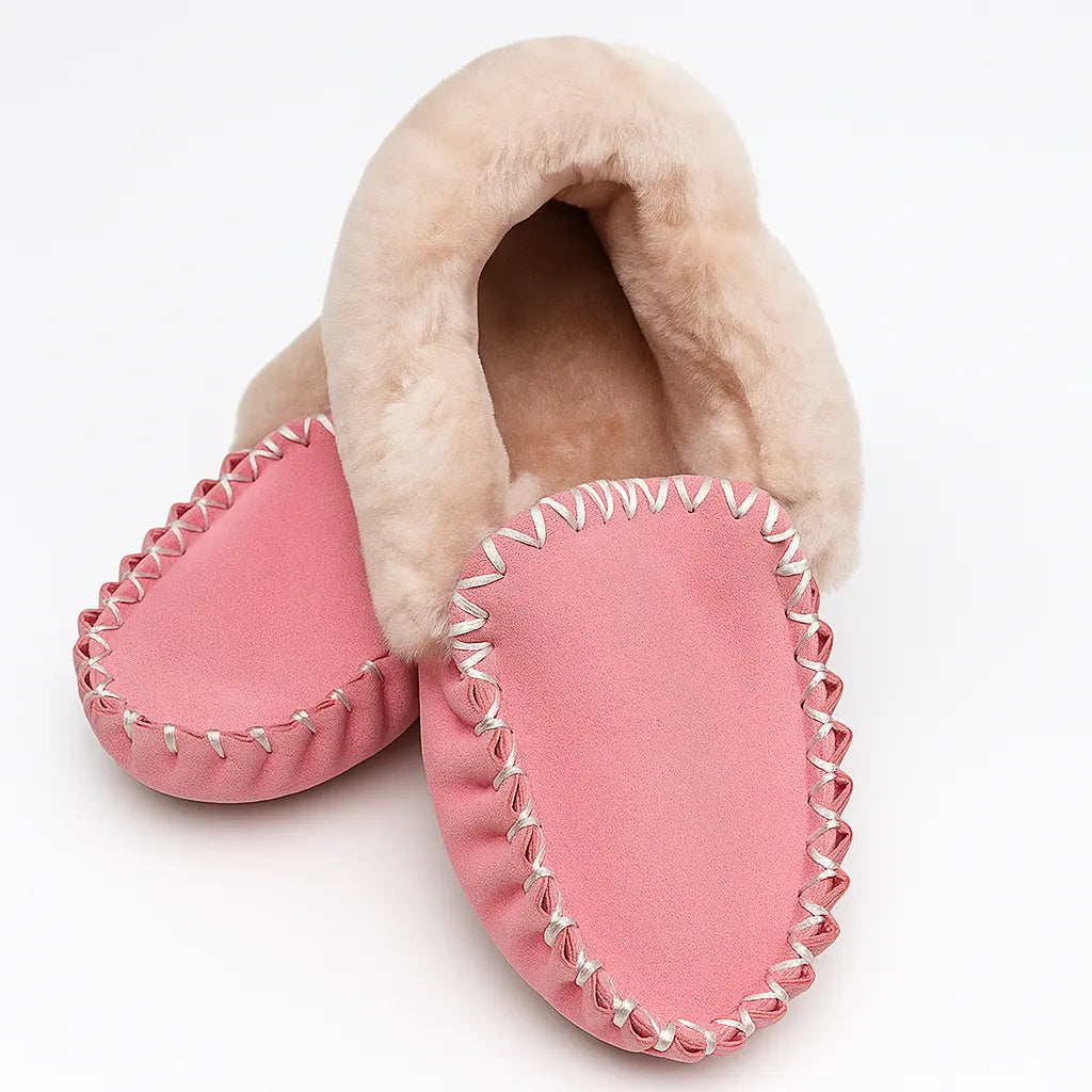 100% Australian Merino Sheepskin Moccasins Slippers Winter Casual Genuine Slip On UGG - Hot Pink - Image 2