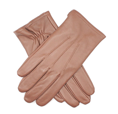 Dents Mens Genuine Full Grain Leather Gloves 3 Point Stitch Fleece Lined Warm Winter - Cognac - X-Small - Image 2