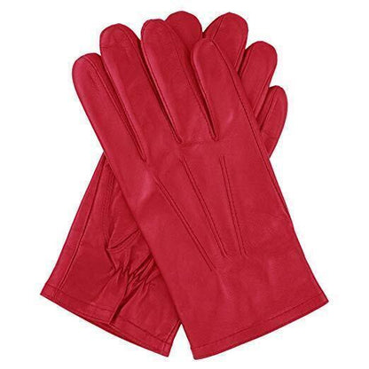 Dents Mens Genuine Full Grain Leather Gloves 3 Point Stitch Fleece Lined Warm Winter in Red - Small - Image 2