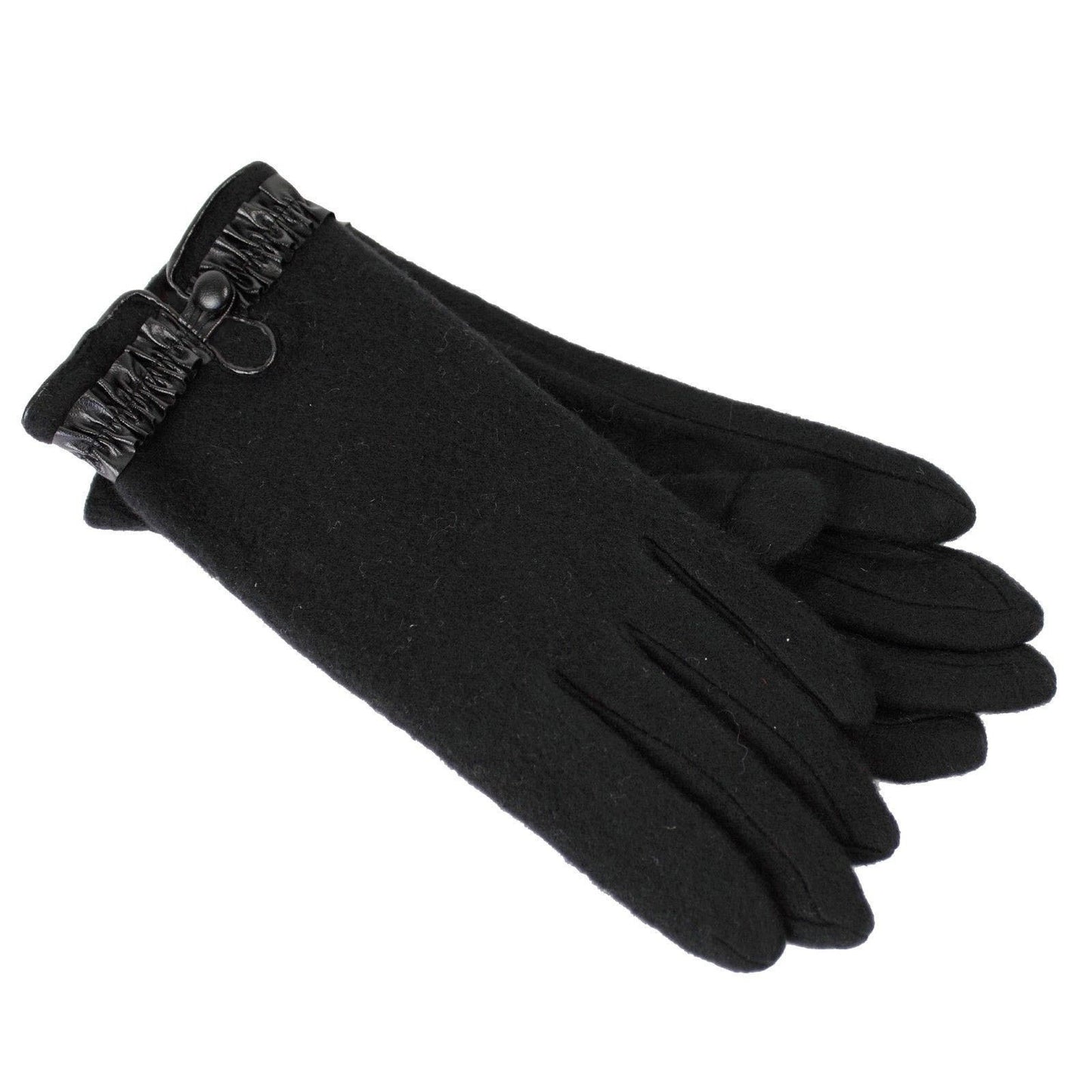 DENTS Womens Soft Feel Fleece Gloves w/ Ruffle Cuff & Button - Black - One Size - Image 2