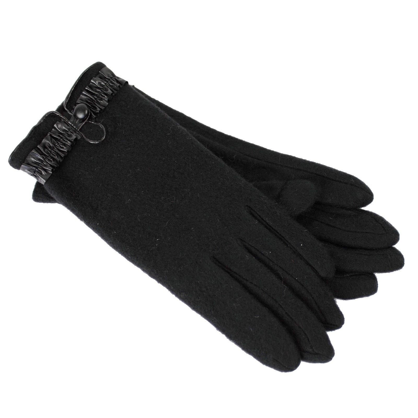 DENTS Womens Soft Feel Fleece Gloves w/ Ruffle Cuff & Button - Black - One Size - Image 2
