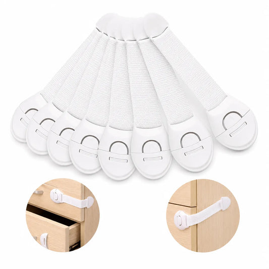 10x Kids Child-Safe Cabinet/Drawer Latch Locks No-Drill Baby Adhesive Straps in White