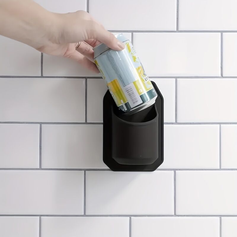 Silicone Shower Beer Holder Wall Mounted Beverage Can Rack Self Adhesive in Black - Image 5